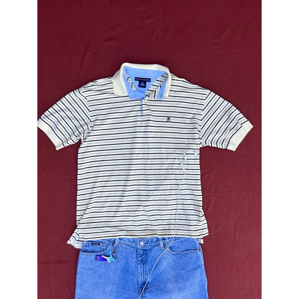 Vintage Tommy Hilfiger Y2K Men’s XL Striped Polo Shirt